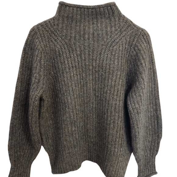 EUC Madewell Puff Sleeve Loretto Mockneck Pullover Sweater in Heather Otter - Picture 10 of 14